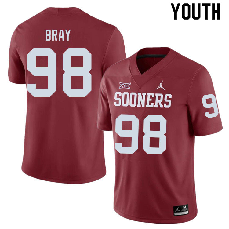 Youth #98 Hayden Bray Oklahoma Sooners College Football Jerseys Sale-Crimson